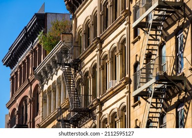 Typical Soho Loft Building Facades With Fire Escapes. Manhattan, New York City