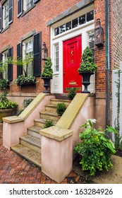 Typical Southern Style Town Home In Savannah, Georgia.