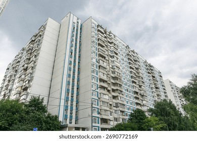 Typical Soviet Panel Apartment Building in Moscow Suburbs