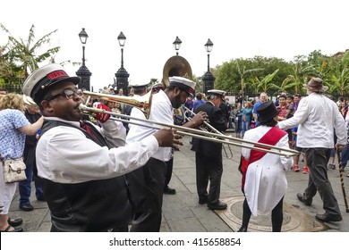 Typical Street Musicians For Jazz Music In New Orleans - NEW ORLEANS, LOUSIANA - APRIL 17, 2016