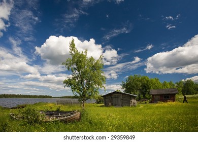 Typical Summer Cottage Scene In Finland