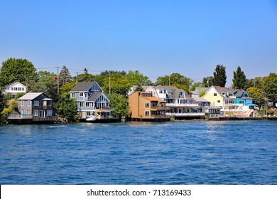 Typical Summer Cottages Along The St. Clair River Near Port Huron, Michigan.