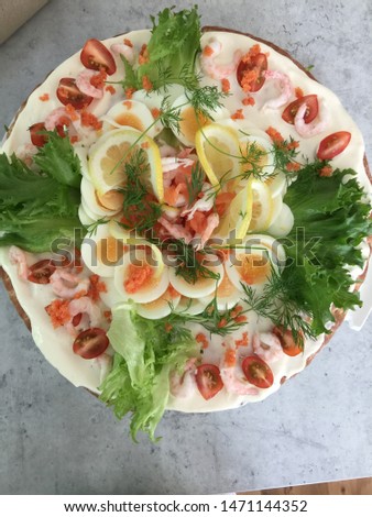 A typical swedish dish. Breadcake with seefood