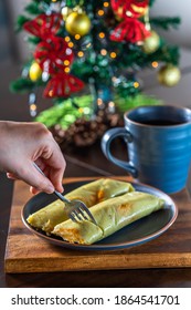 Typical Tamale Being Tasted At Christmas Or New Year