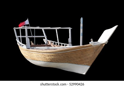 A Typical Traditional Arabian Fishing Dhow Isolated On Black