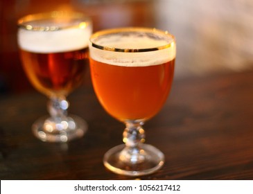 Typical Traditional Belgium Draft Beer, Cold Beer With Foam