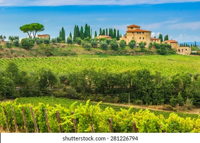 Typical Tuscany stone house with stunning vineyard in the Chianti region,Tuscany,Italy,Europe