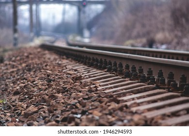 Typical Ukrainian Railway.railway Lines With A Diminishing Perspective. No Movement