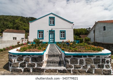 Typical view of the house architecture in Azores islands, Portugal.
