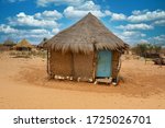 Typical village with rondavel thatched roofs in a rural area in Botswana, southern Africa