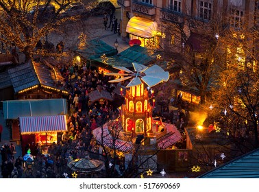 Typical Wooden Christmas Carousel, Munich, Bavaria, Germany.