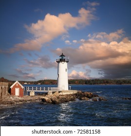 A Typically Artistic New England Cloudscape And Gorgeous Afternoon Light Over The Portsmouth Harbor Light, New Castle, New Hampshire, USA