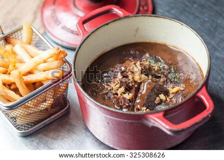 Typically Belgian dish: beef stew with beer 'Carbonades Flamands'