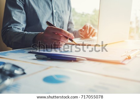 Typing laptop  Business Man working with blank screen Planning Strategy  Analysis  Concept