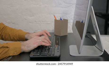 Typing on Keyboard of Computer, Close Up