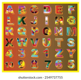 Typography Art bold colorful characters 
A playful exploration of from and hue.
a dynamic display of numbers and letters , a feast for the eyes 