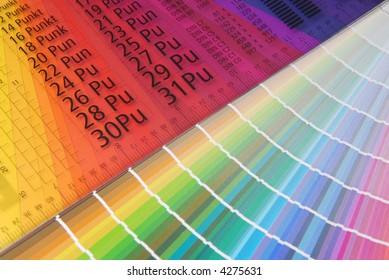 Typometer with color samples. Characteristic image for pre-press.