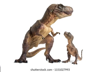 Tyrannosaurus Rex With Baby T-rex On White Background
