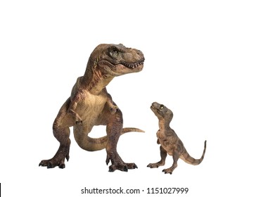Tyrannosaurus Rex With Baby T-rex On White Background
