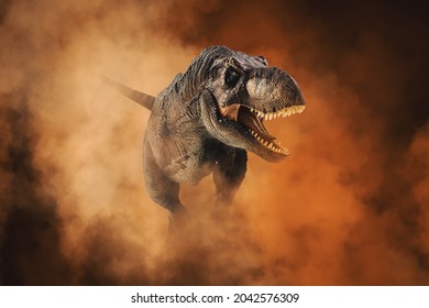 Tyrannosaurus T-rex ,dinosaur on smoke background - Shutterstock ID 2042576309