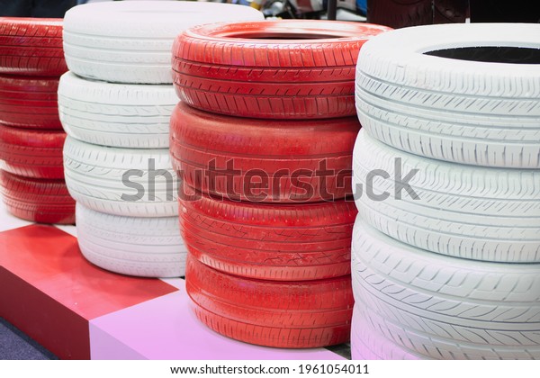 Tyre background. Car\
tyres close up.