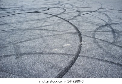 Tyre burnout marks on asphalt road