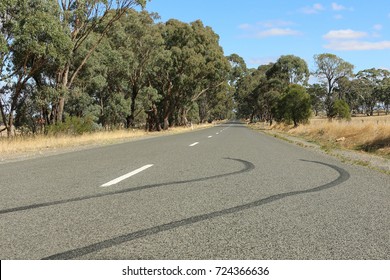 Tyre Skid Marks On A Country Road