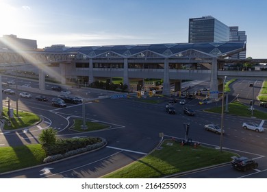 Tysons, VA - June 4 2022: Tyson's Corner Metro Station Sunset