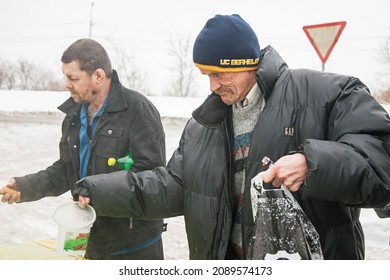 Tyumen. Russia. February 14, 2016. The almshouse. Help for vagabonds and beggars, fed once a day for free