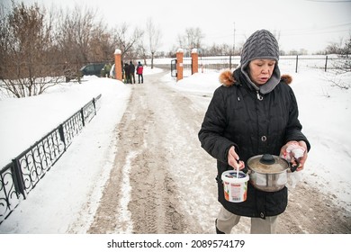 Tyumen. Russia. February 14, 2016. The almshouse. Help for vagabonds and beggars, fed once a day for free