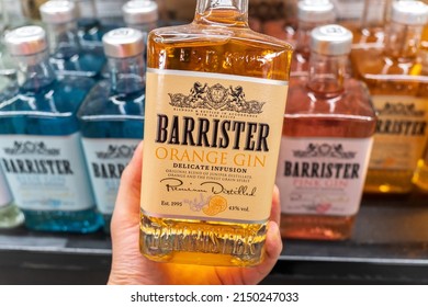 Tyumen, Russia-April 14 2022: Barrister orange gin made by Ladoga company own distillery located in Russia.