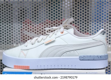 Tyumen, Russia-August 12, 2022: Sneakers By Puma In A Sports Wear Store Showroom. Sport And Casual Footwear Concept