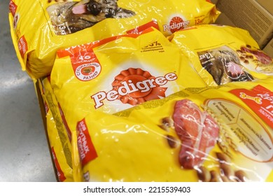 Tyumen, Russia-August 17, 2022: Dog Food Products Of Pedigree Petfoods, Subsidiary Of The American Group Mars. Selective Focus