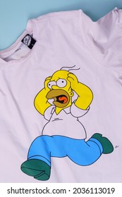 Tyumen, Russia-August 27, 2021: Simpsons Is An American Adult Animated Sitcom Created By Matt Groening For The Fox Broadcasting Company. T-shirt