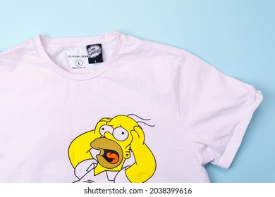 Tyumen, Russia-August 27, 2021: Simpsons Is An American Adult Animated Sitcom Created By Matt Groening For The Fox Broadcasting Company. T-shirt