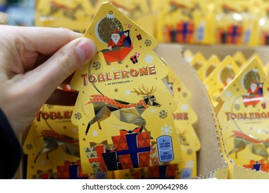 Tyumen, Russia-December 02, 2021: Swiss Milk Chocolate Toblerone. Made By Kraft Foods.