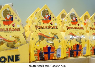 Tyumen, Russia-December 02, 2021: Swiss Milk Chocolate Toblerone. Made By Kraft Foods.