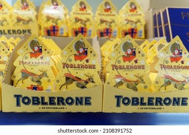 Tyumen, Russia-December 02, 2021: Swiss Milk Chocolate Toblerone. Made By Kraft Foods.