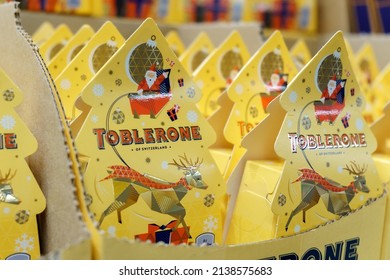 Tyumen, Russia-December 02, 2021: Swiss Milk Chocolate Toblerone. Made By Kraft Foods.