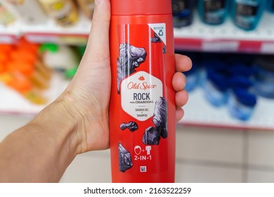 Tyumen, Russia-May 03, 2022: Old Spice Is An American Brand Of Male Grooming Products. Selective Focus