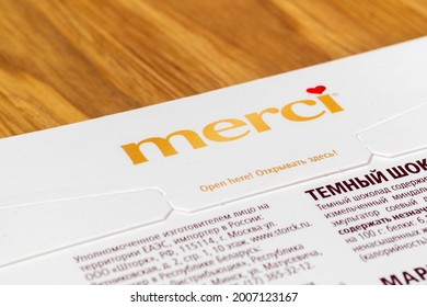 Tyumen, Russia-May 25, 2021: Merci Chocolate Brand Of Chocolate Candy. Logo