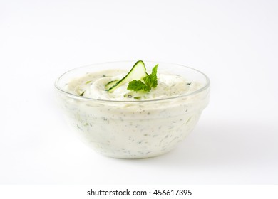 Tzatziki Sauce In Bowl Isolated On White Background

