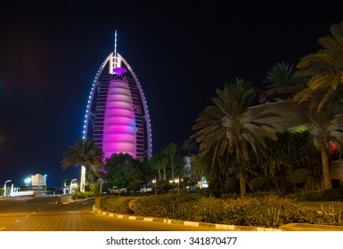 Uae Dubai 2015 Year November 08 . Dubai Burj Al Arab By Night