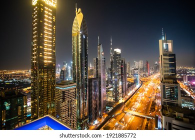 UAE, Dubai - December, 2020: View of Sheikh Zayed Road skyscrapers in Dubai, UAE