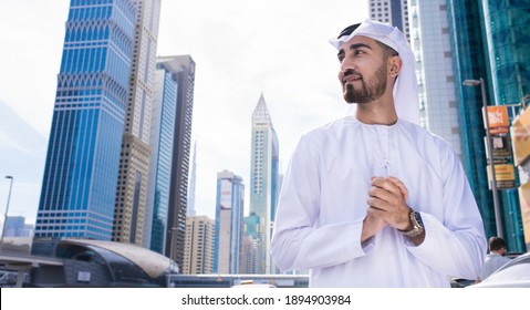 UAE Emirati Business Man In White Kandora With Shallow Depth Of Field