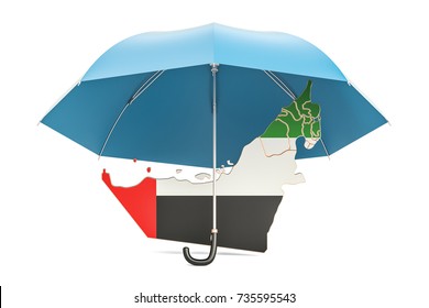 uae map under umbrella security and protect concept 3d rendering