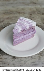 Ube Tres Leches Cake Slice Served In A Dish Isolated On Background Top View Of Dessert