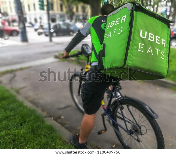 Uber Eats Biker Food Delivery Man Stock Photo (Edit Now) 1180409758