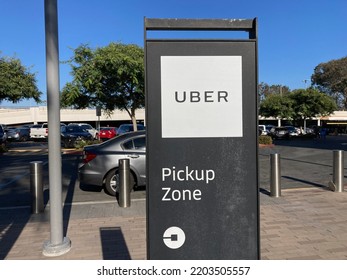 Uber Rideshare Pickup Sign At Designated Area Of Shopping Center - San Diego, California, USA - 2022