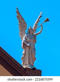 Uberaba, Triângulo Mineiro, Minas Gerais, Brazil. Oct 21, 2022. Sculpture Of An Angel Playing The Trumpet, On Top Of The Church Know As Santuário De Nossa Senhora D'Abadia, In Uberaba City. 